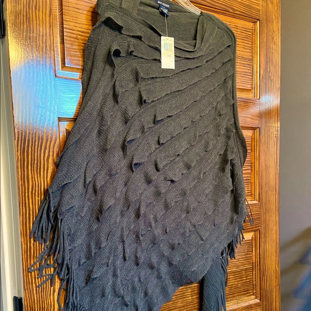 NWT Max Edition charcoal gray poncho sweater Size M/L